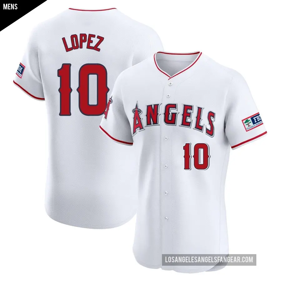 Men's Los Angeles Angels ＃10 Jack Lopez Elite White Home Patch Jersey