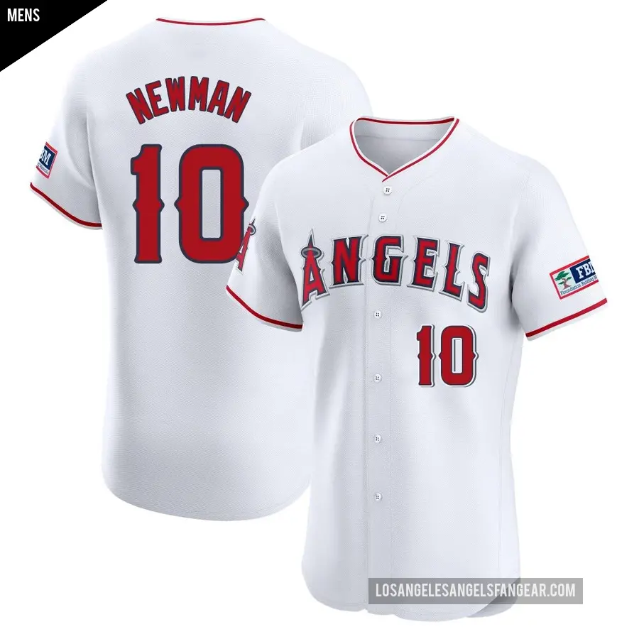 Men's Los Angeles Angels ＃10 Kevin Newman Elite White Home Patch Jersey