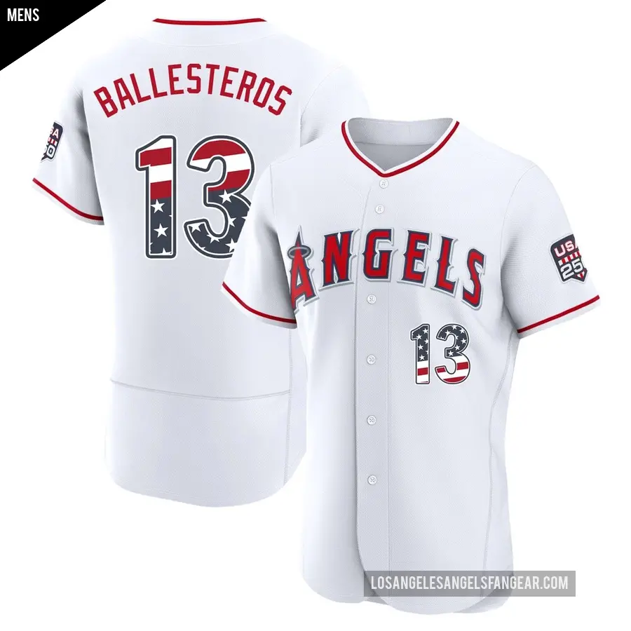 Men's Los Angeles Angels ＃13 Moises Ballesteros Authentic White USA 250 Fourth Of July Home Jersey