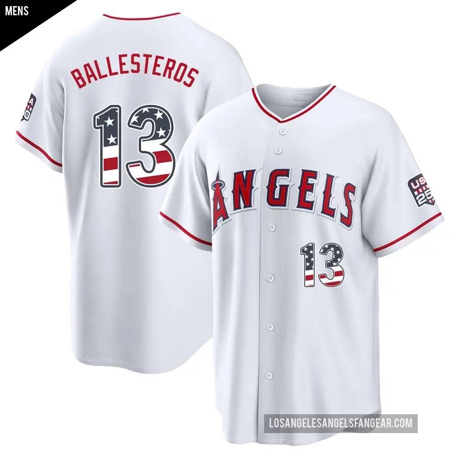 Men's Los Angeles Angels ＃13 Moises Ballesteros Limited White USA 250 Fourth Of July Stadium Jersey