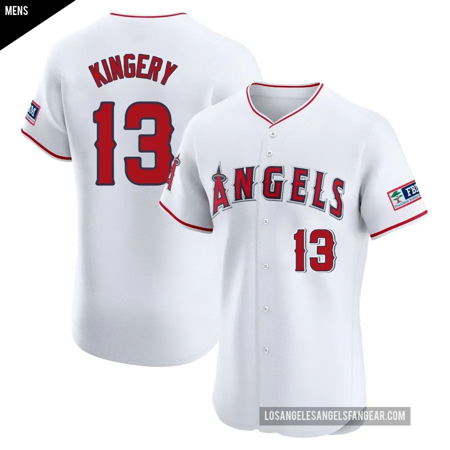 Men's Los Angeles Angels ＃13 Scott Kingery Elite White Home Patch Jersey