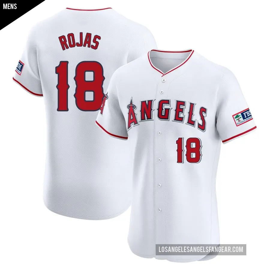 Men's Los Angeles Angels ＃18 Jose Rojas Elite White Home Patch Jersey