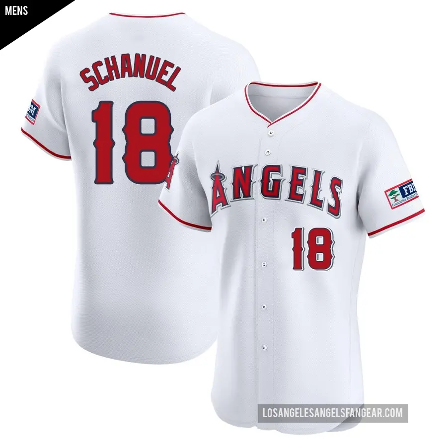 Men's Los Angeles Angels ＃18 Nolan Schanuel Elite White Home Patch Jersey