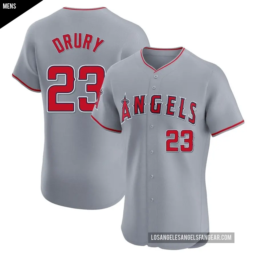 Men's Los Angeles Angels ＃23 Brandon Drury Elite Gray Road Jersey