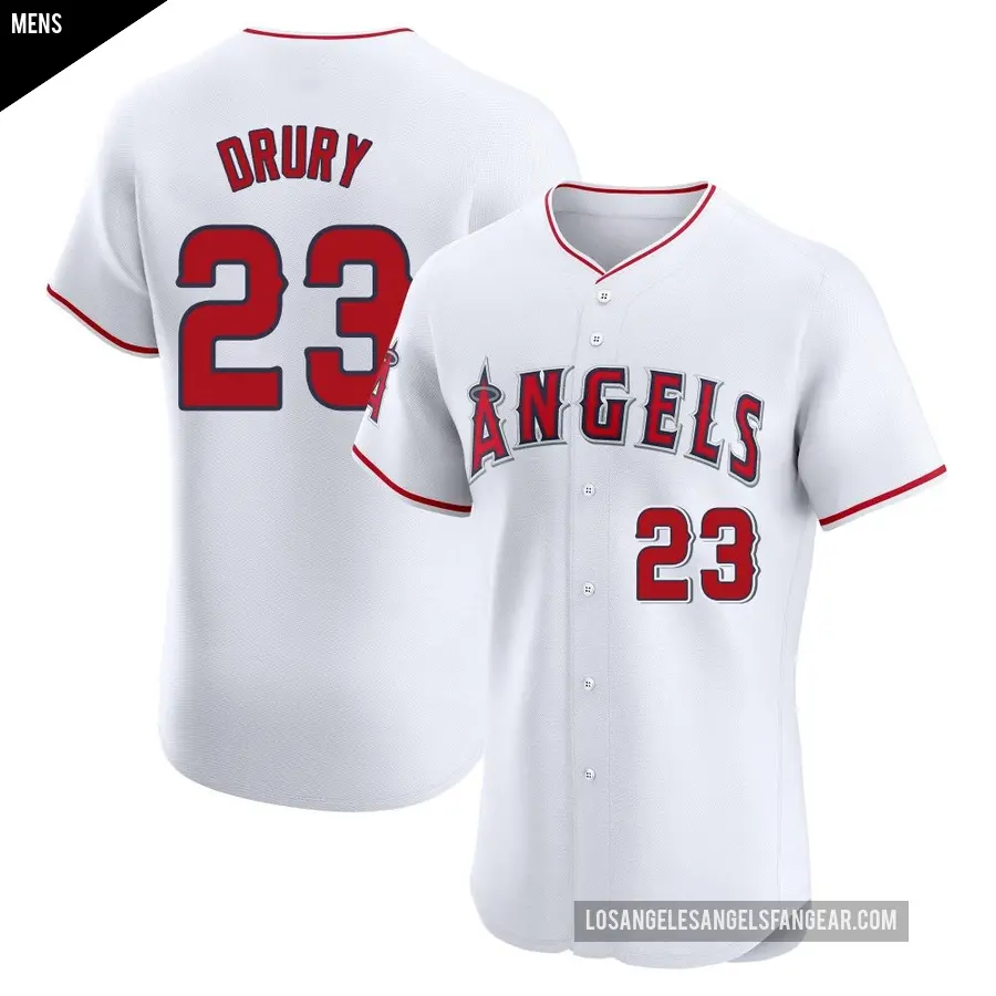 Men's Los Angeles Angels ＃23 Brandon Drury Elite White Home Jersey