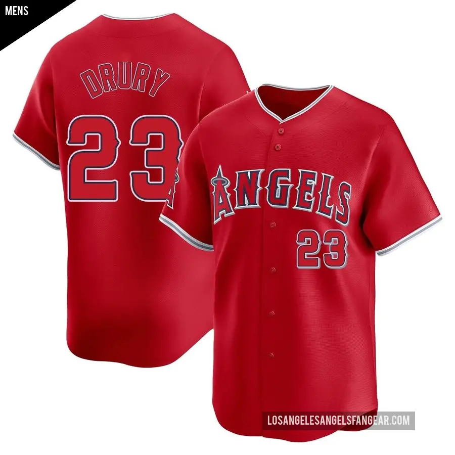 Men's Los Angeles Angels ＃23 Brandon Drury Limited Red Alternate Jersey