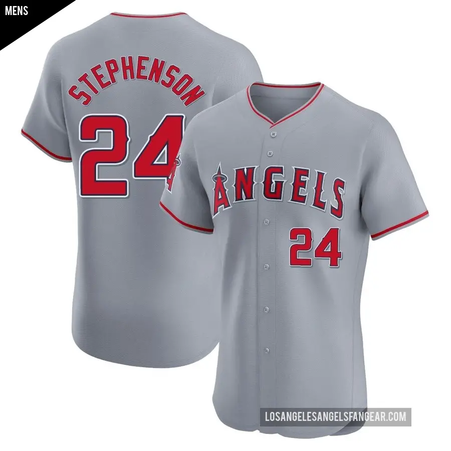 Men's Los Angeles Angels ＃24 Robert Stephenson Elite Gray Road Jersey