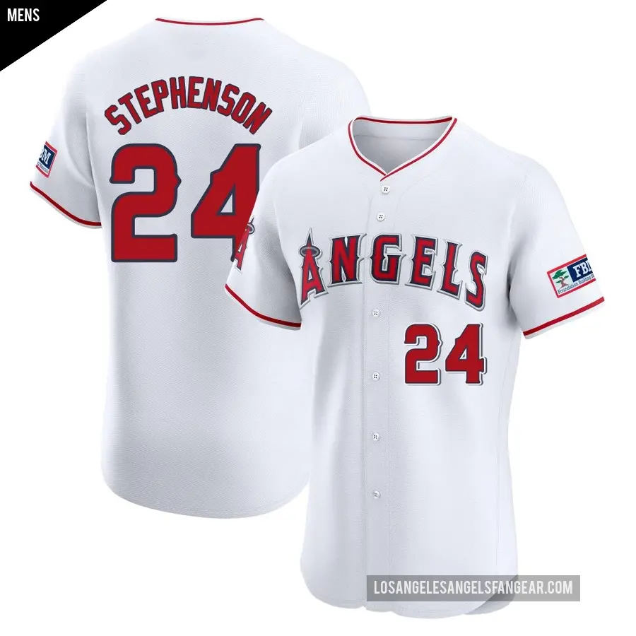 Men's Los Angeles Angels ＃24 Robert Stephenson Elite White Home Patch Jersey