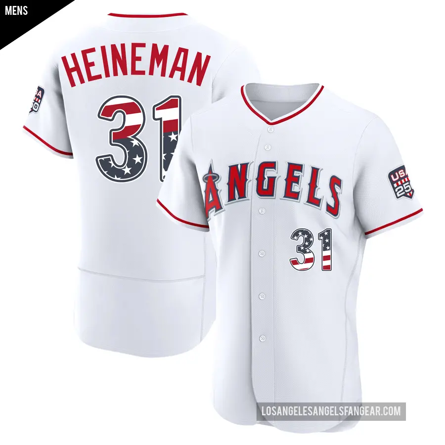 Men's Los Angeles Angels ＃31 Tyler Heineman Authentic White USA 250 Fourth Of July Home Jersey