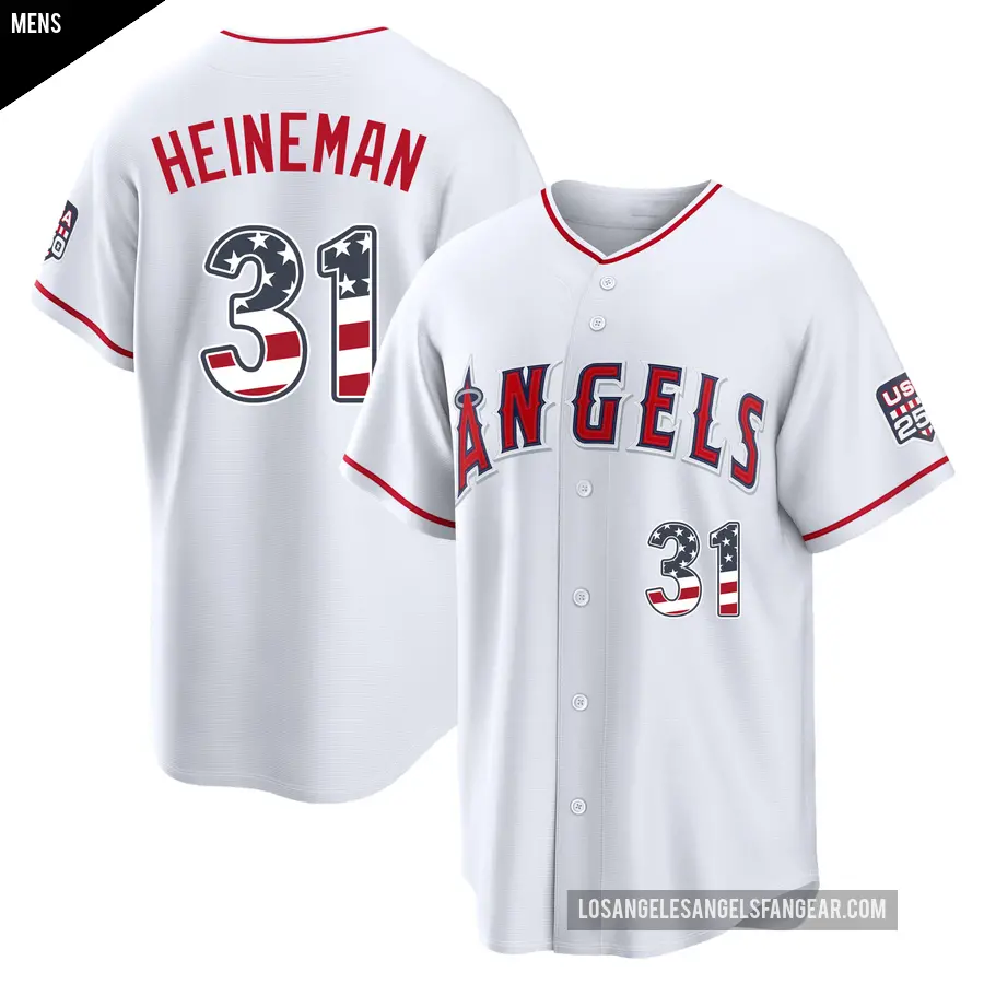 Men's Los Angeles Angels ＃31 Tyler Heineman Limited White USA 250 Fourth Of July Stadium Jersey