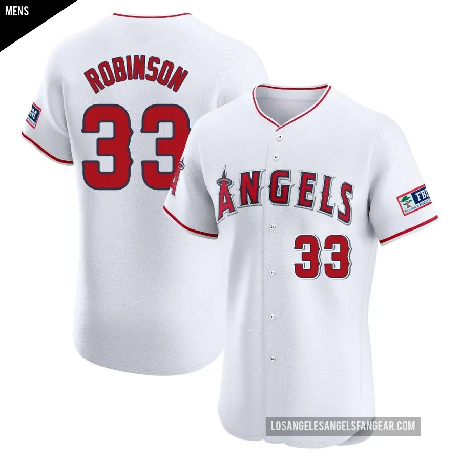 Men's Los Angeles Angels ＃33 Chuckie Robinson Elite White Home Patch Jersey