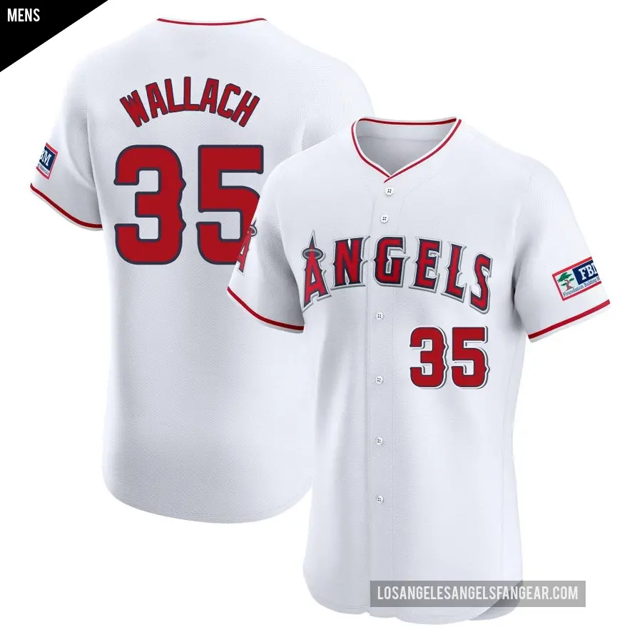 Men's Los Angeles Angels ＃35 Chad Wallach Elite White Home Patch Jersey
