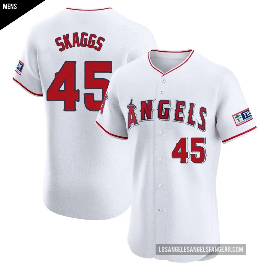Men's Los Angeles Angels ＃45 Tyler Skaggs Elite White Home Patch Jersey