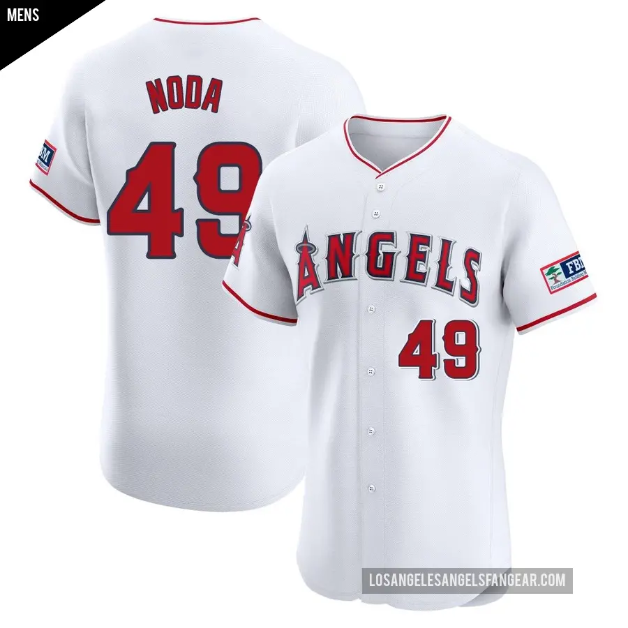 Men's Los Angeles Angels ＃49 Ryan Noda Elite White Home Patch Jersey