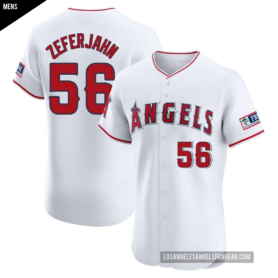 Men's Los Angeles Angels ＃56 Ryan Zeferjahn Elite White Home Patch Jersey