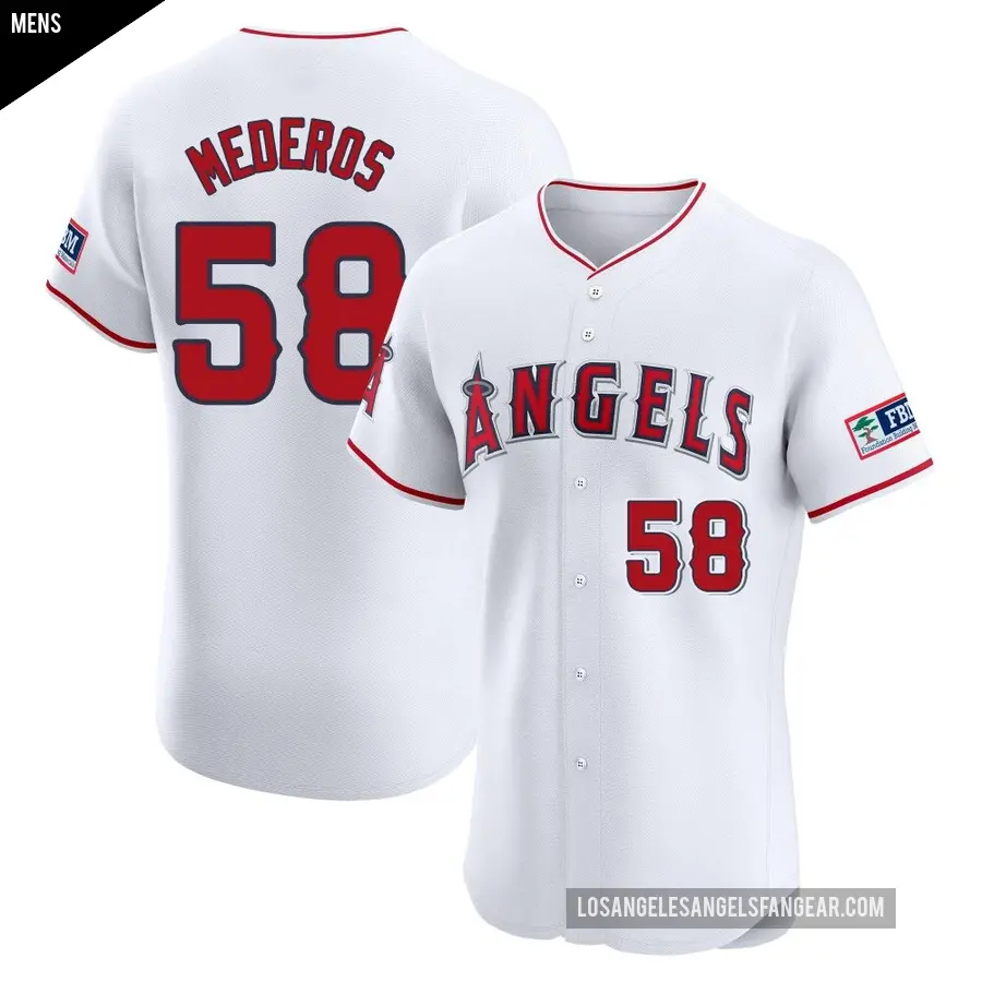 Men's Los Angeles Angels ＃58 Victor Mederos Elite White Home Patch Jersey