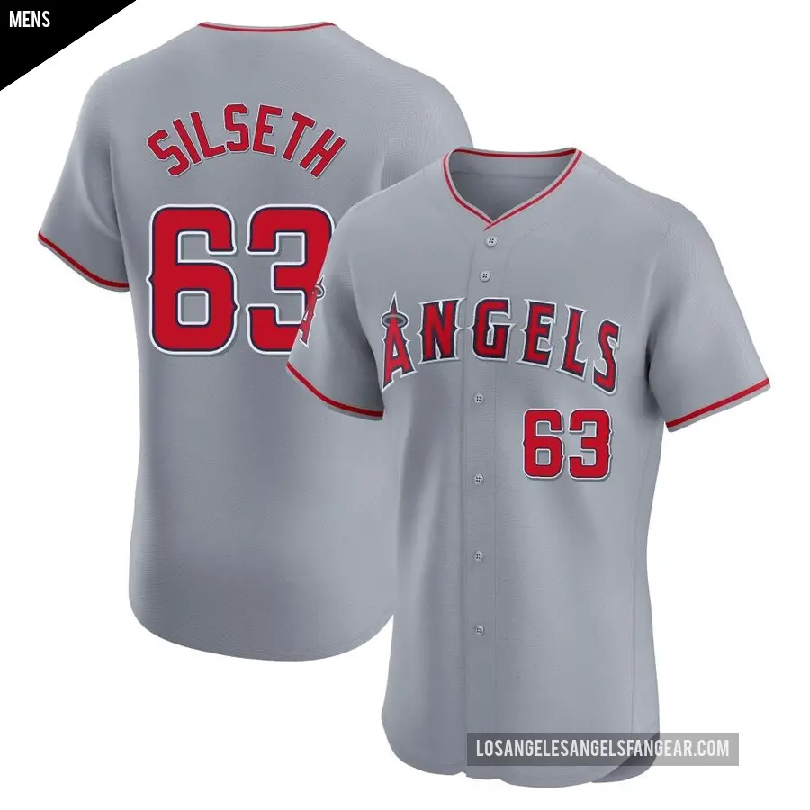 Men's Los Angeles Angels ＃63 Chase Silseth Elite Gray Road Jersey