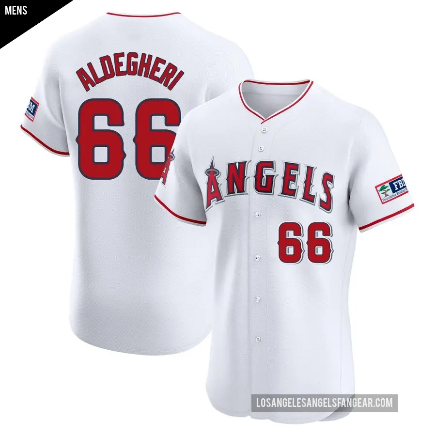 Men's Los Angeles Angels ＃66 Samuel Aldegheri Elite White Home Patch Jersey