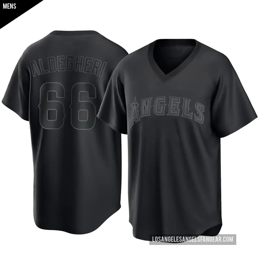 Men's Los Angeles Angels ＃66 Samuel Aldegheri Replica Black Pitch Fashion Jersey