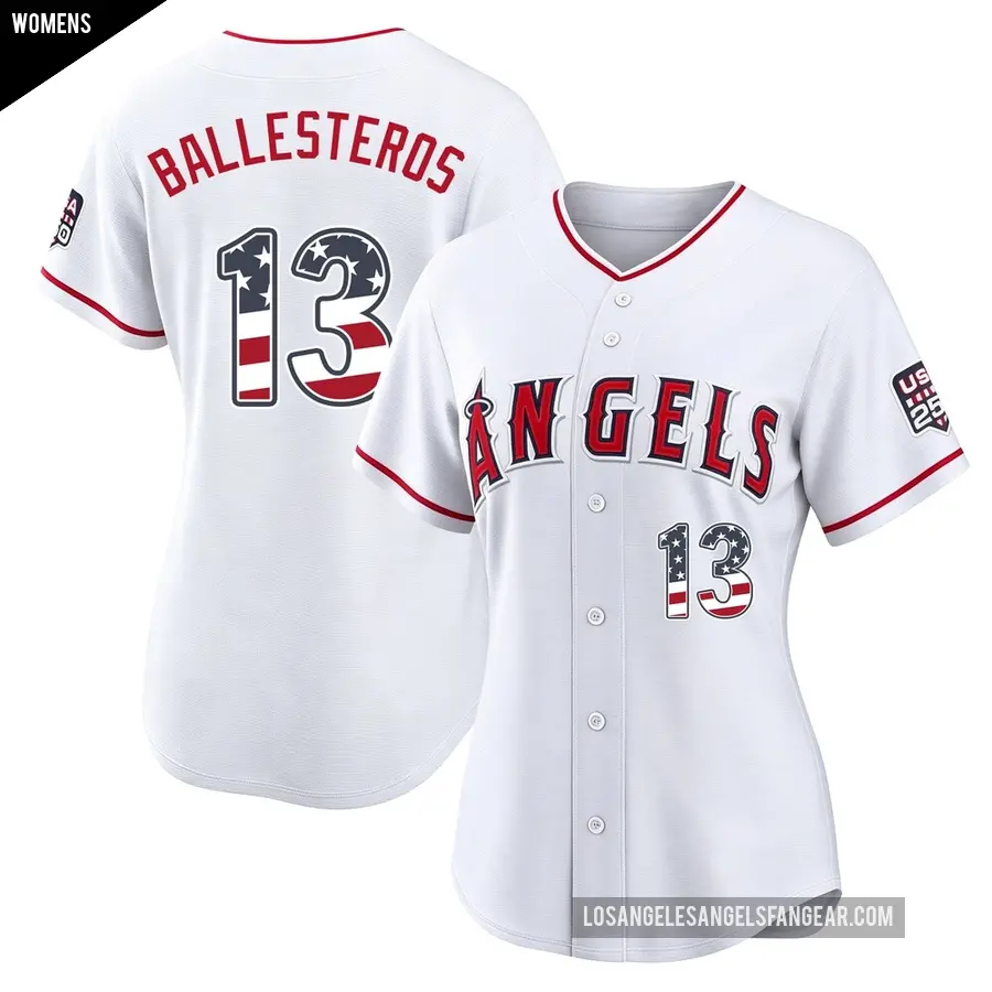 Women's Los Angeles Angels ＃13 Moises Ballesteros Limited White USA 250 Fourth Of July Stadium Jersey