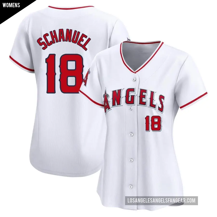 Women's Los Angeles Angels ＃18 Nolan Schanuel Limited White Home Jersey