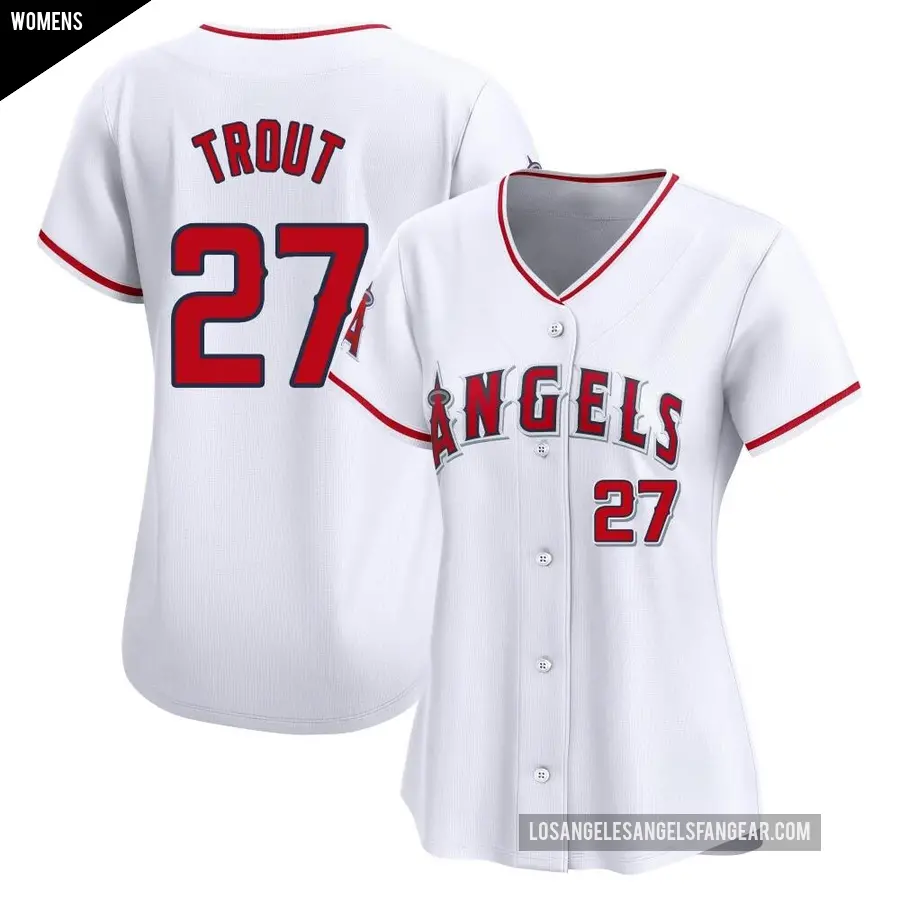 Women's Los Angeles Angels ＃27 Mike Trout Limited White Home Jersey