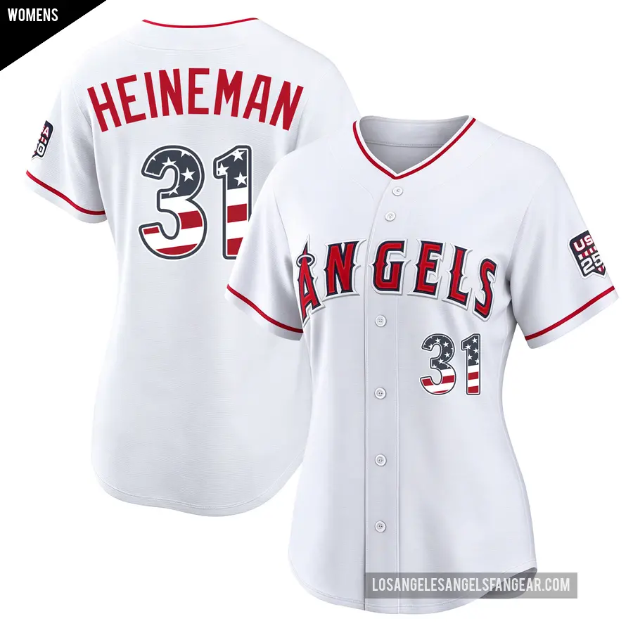 Women's Los Angeles Angels ＃31 Tyler Heineman Limited White USA 250 Fourth Of July Stadium Jersey