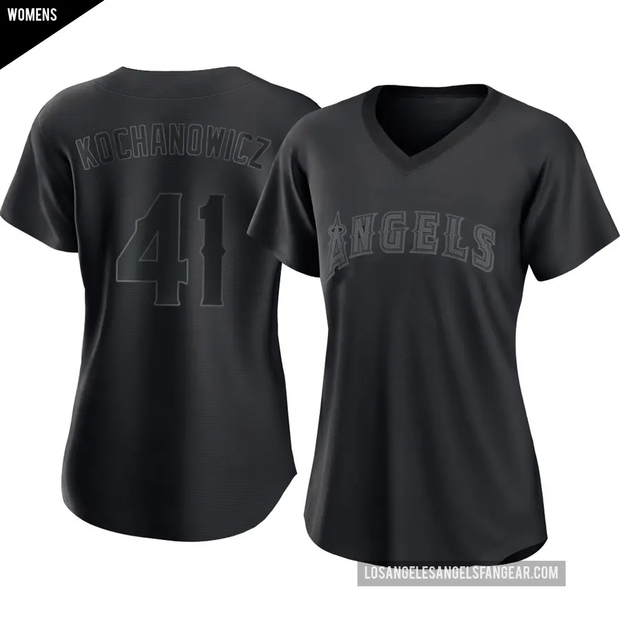 Women's Los Angeles Angels ＃41 Jack Kochanowicz Replica Black Pitch Fashion Jersey
