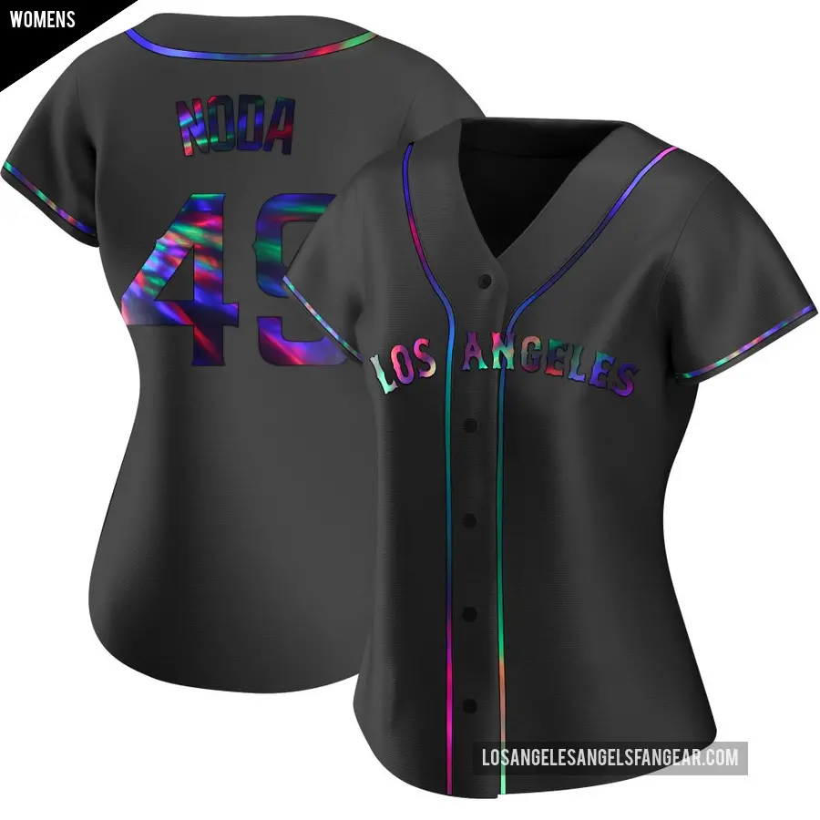 Women&#039;s Los Angeles Angels &#65283;49 Ryan Noda Replica Black Holographic Alternate Jersey