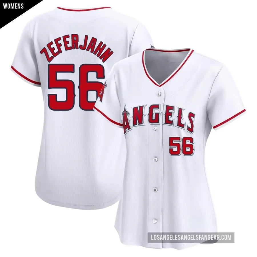Women's Los Angeles Angels ＃56 Ryan Zeferjahn Limited White Home Jersey
