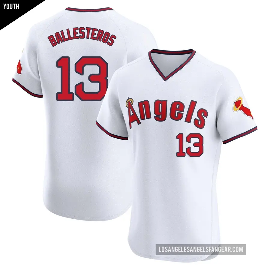 Youth Los Angeles Angels ＃13 Moises Ballesteros Elite White Alternate 2 Jersey