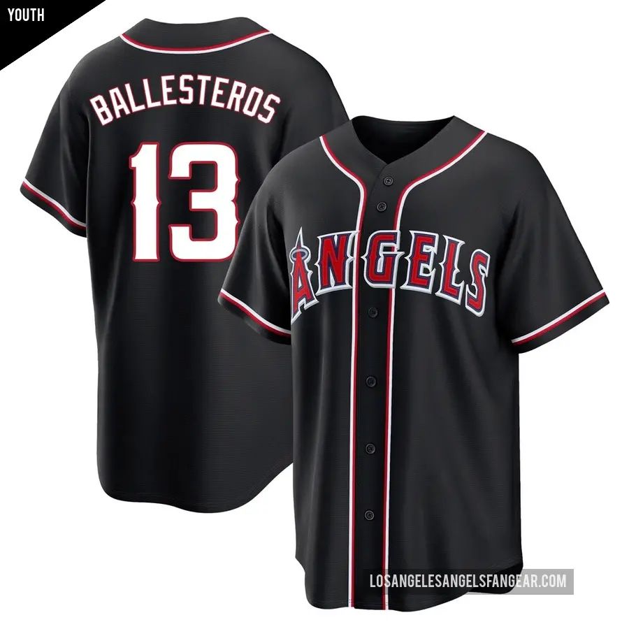 Youth Los Angeles Angels ＃13 Moises Ballesteros Replica Black Fashion Out Jersey