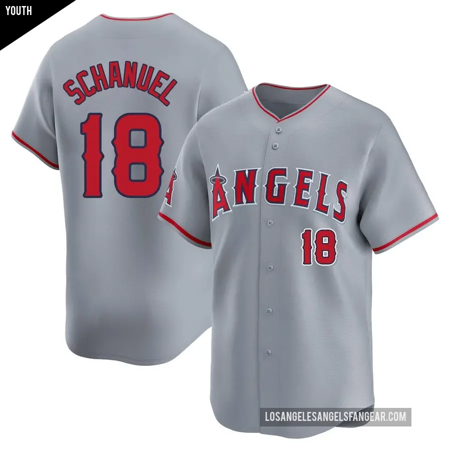 Youth Los Angeles Angels ＃18 Nolan Schanuel Limited Gray Away Jersey