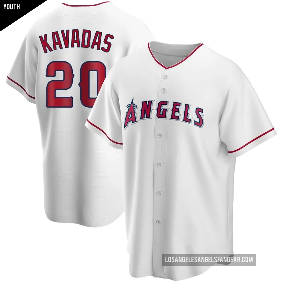Youth Los Angeles Angels ＃20 Niko Kavadas Replica White Home Jersey