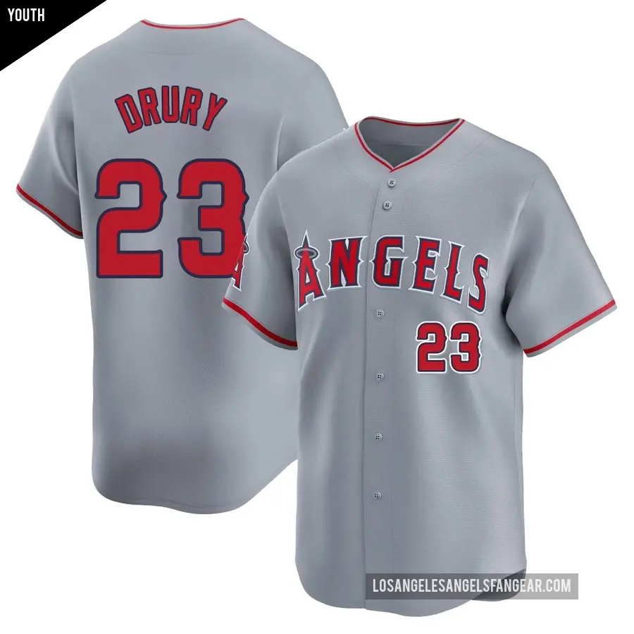 Youth Los Angeles Angels ＃23 Brandon Drury Limited Gray Away Jersey
