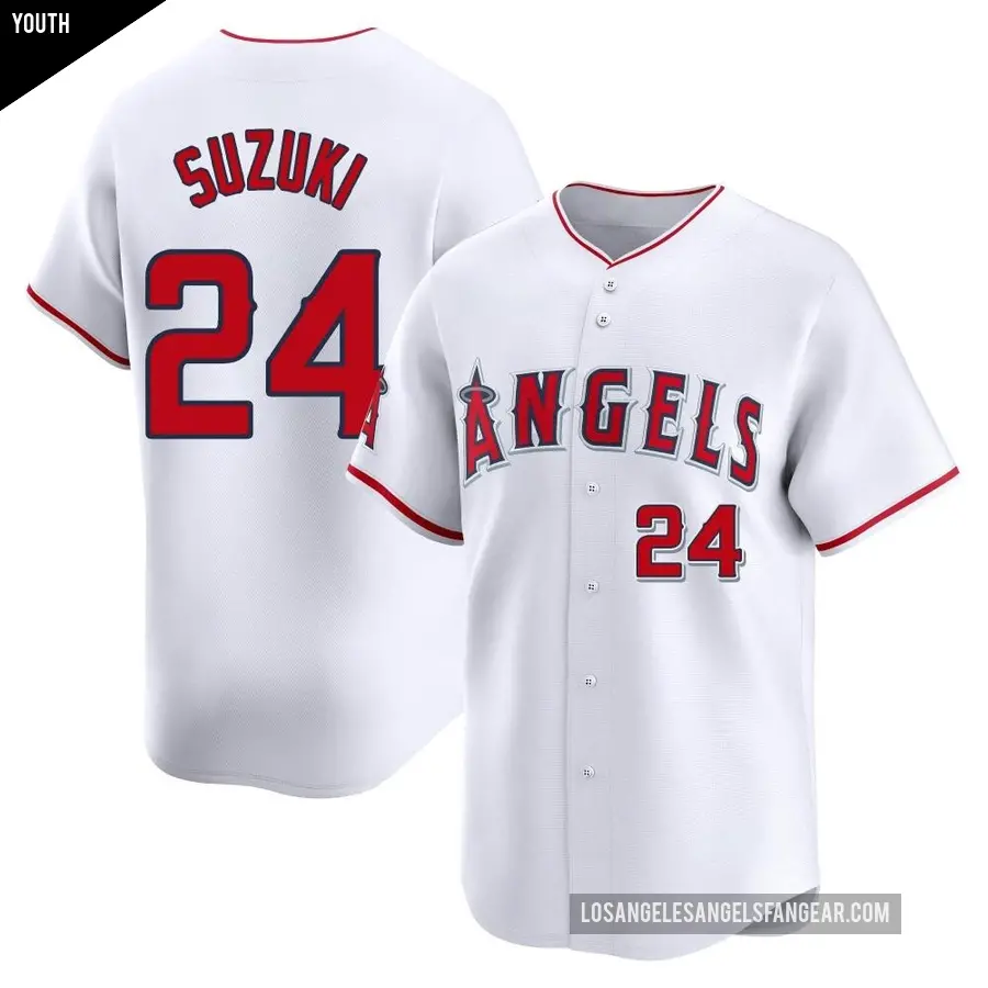Youth Los Angeles Angels ＃24 Kurt Suzuki Limited White Home Jersey
