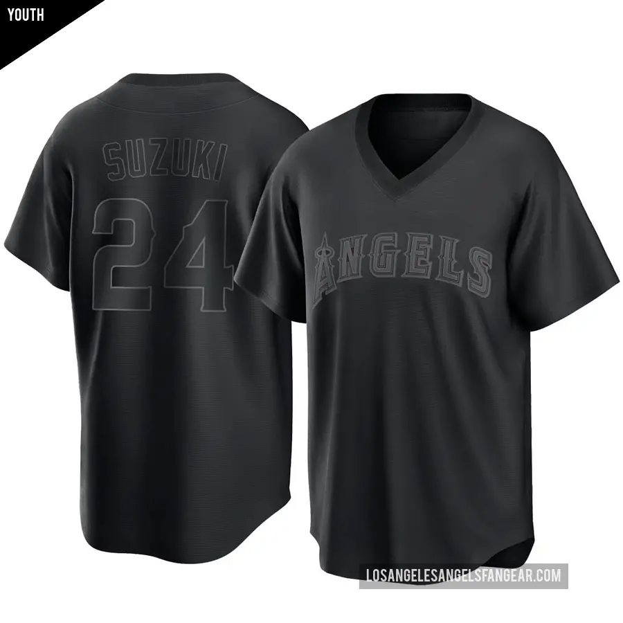Youth Los Angeles Angels ＃24 Kurt Suzuki Replica Black Pitch Fashion Jersey