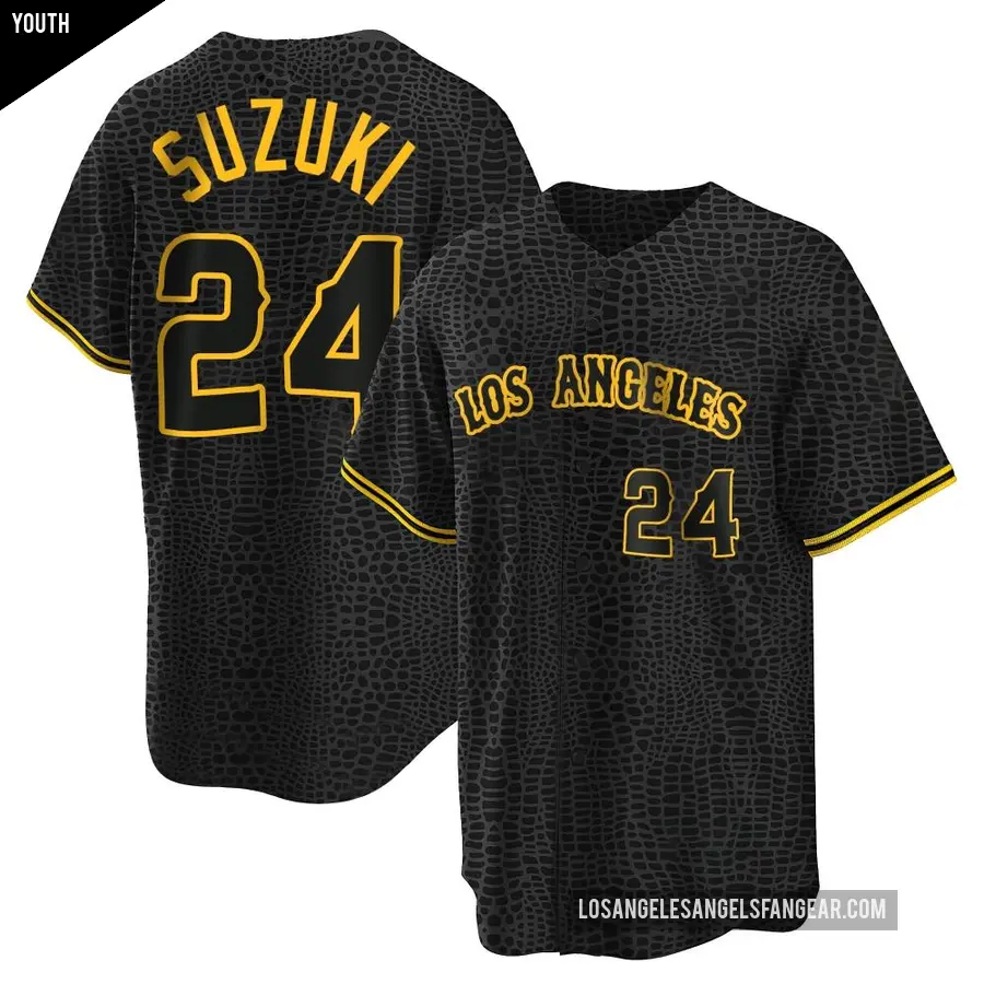 Youth Los Angeles Angels ＃24 Kurt Suzuki Replica Black Snake Skin City Jersey
