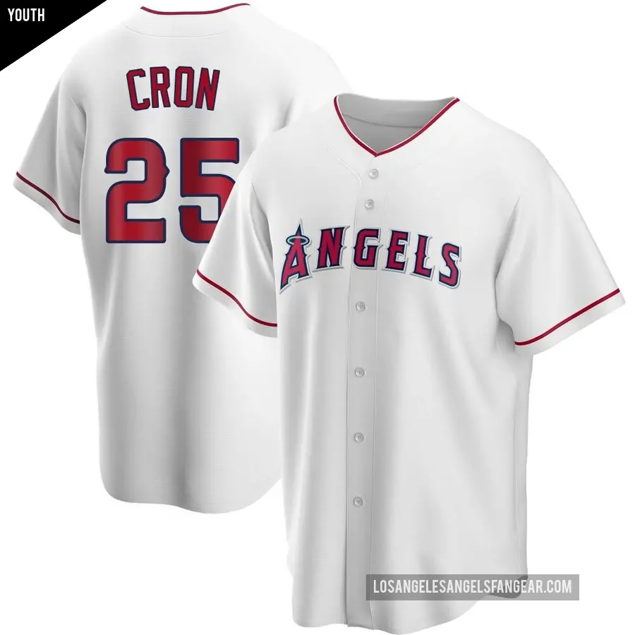Youth Los Angeles Angels &#65283;25 C.J. Cron Replica White Home Jersey