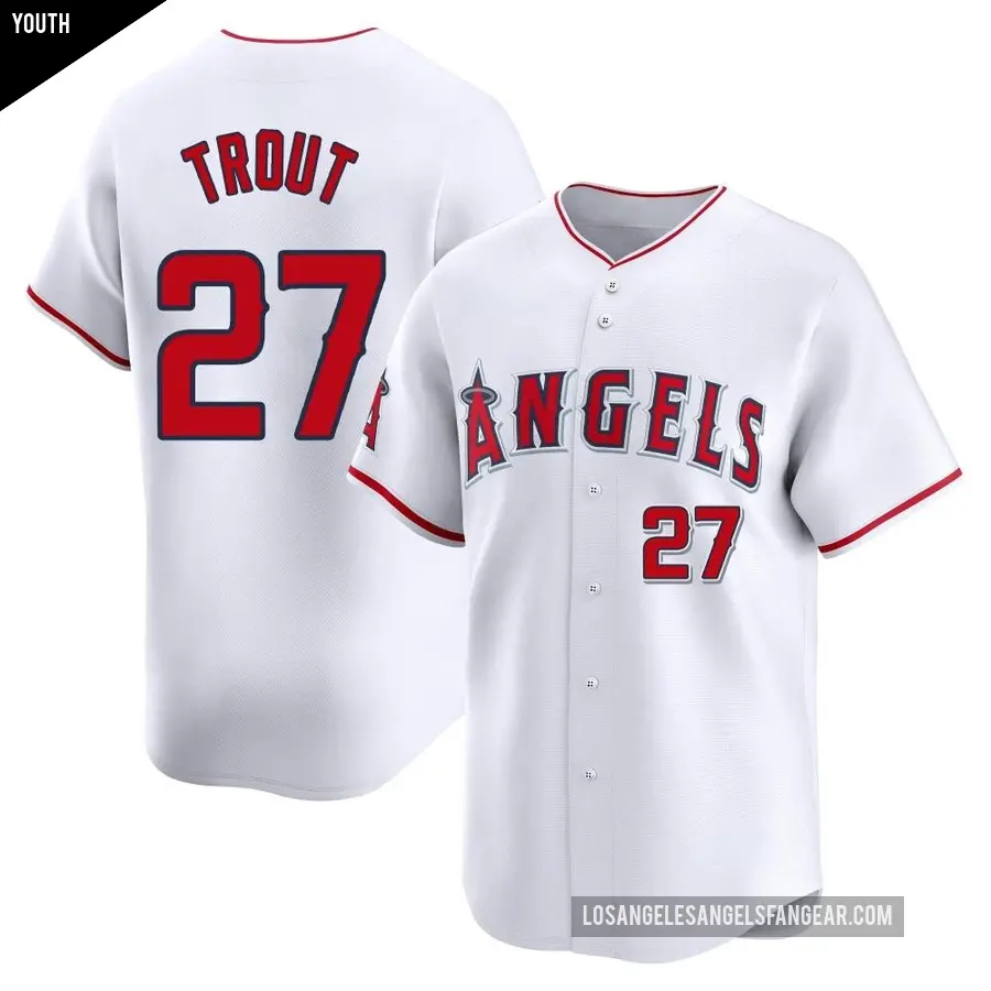 Youth Los Angeles Angels ＃27 Mike Trout Limited White Home Jersey