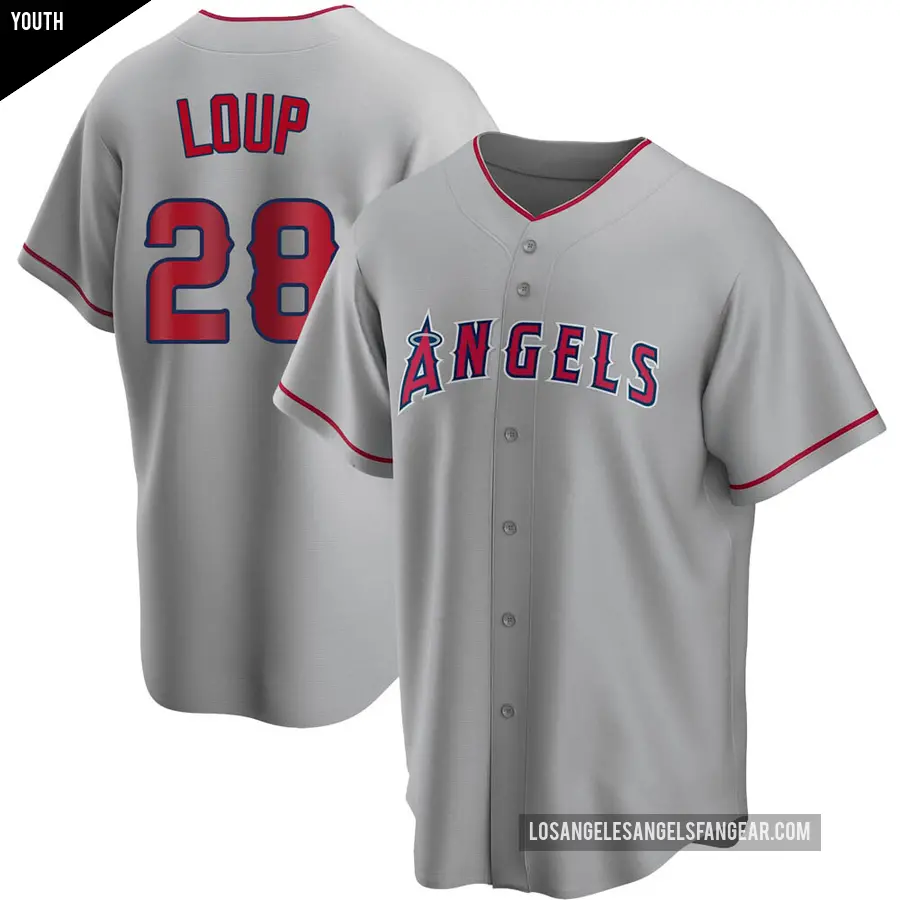 Youth Los Angeles Angels ＃28 Aaron Loup Replica Silver Road Jersey
