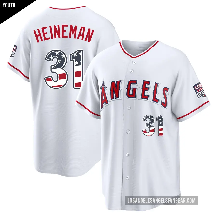 Youth Los Angeles Angels ＃31 Tyler Heineman Limited White USA 250 Fourth Of July Stadium Jersey