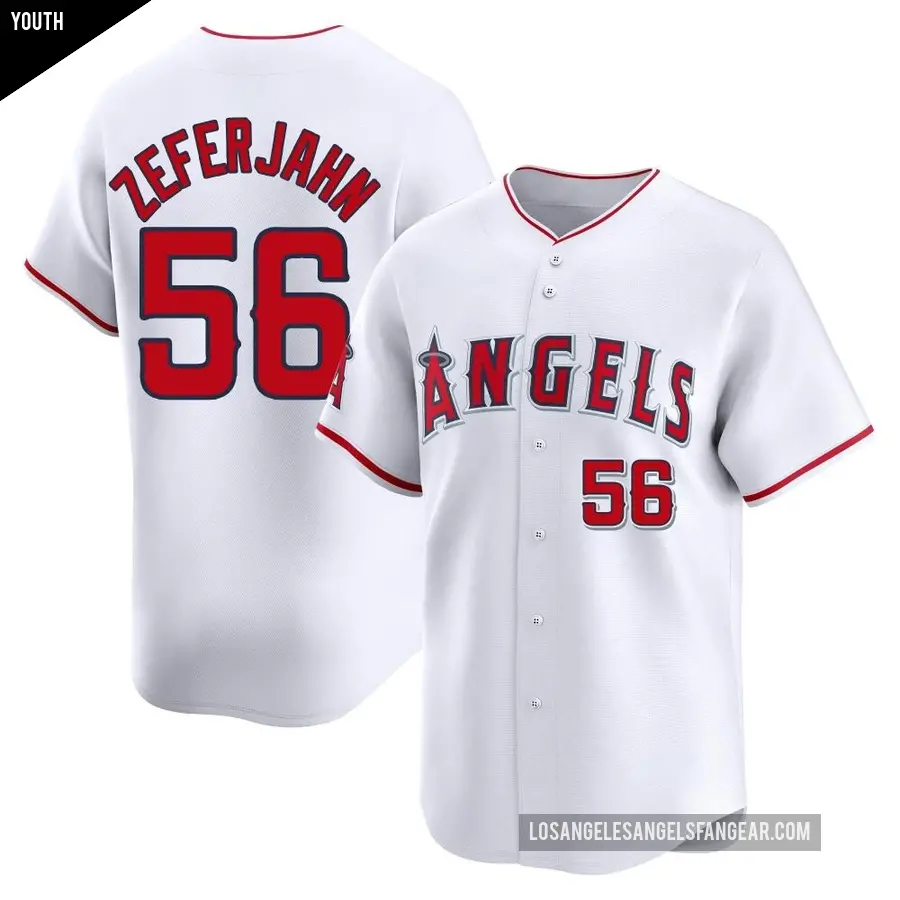 Youth Los Angeles Angels ＃56 Ryan Zeferjahn Limited White Home Jersey