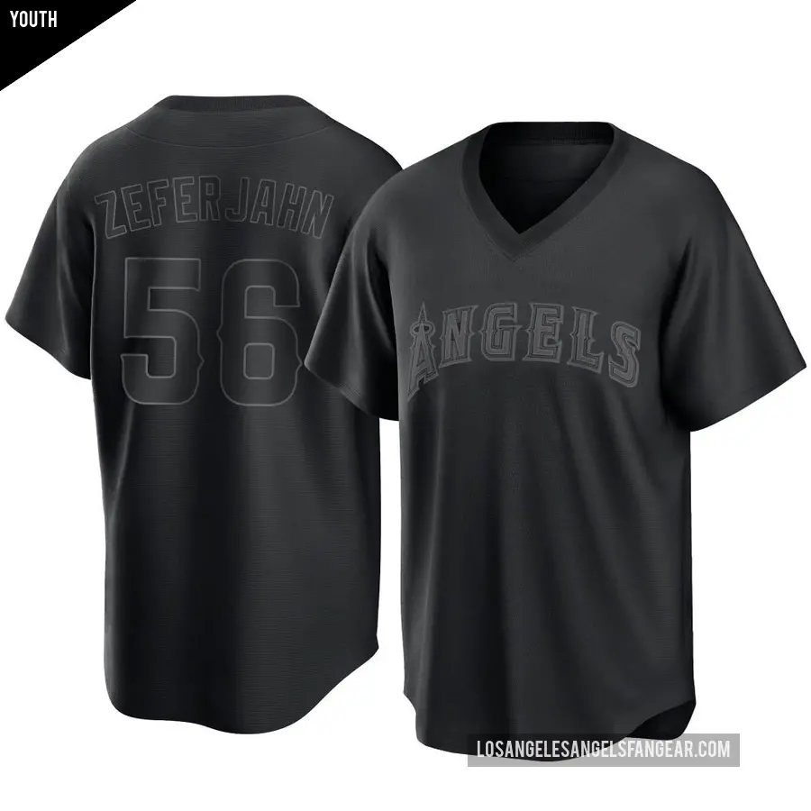Youth Los Angeles Angels ＃56 Ryan Zeferjahn Replica Black Pitch Fashion Jersey