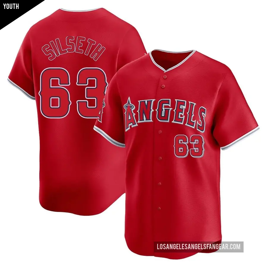 Youth Los Angeles Angels ＃63 Chase Silseth Limited Red Alternate Jersey