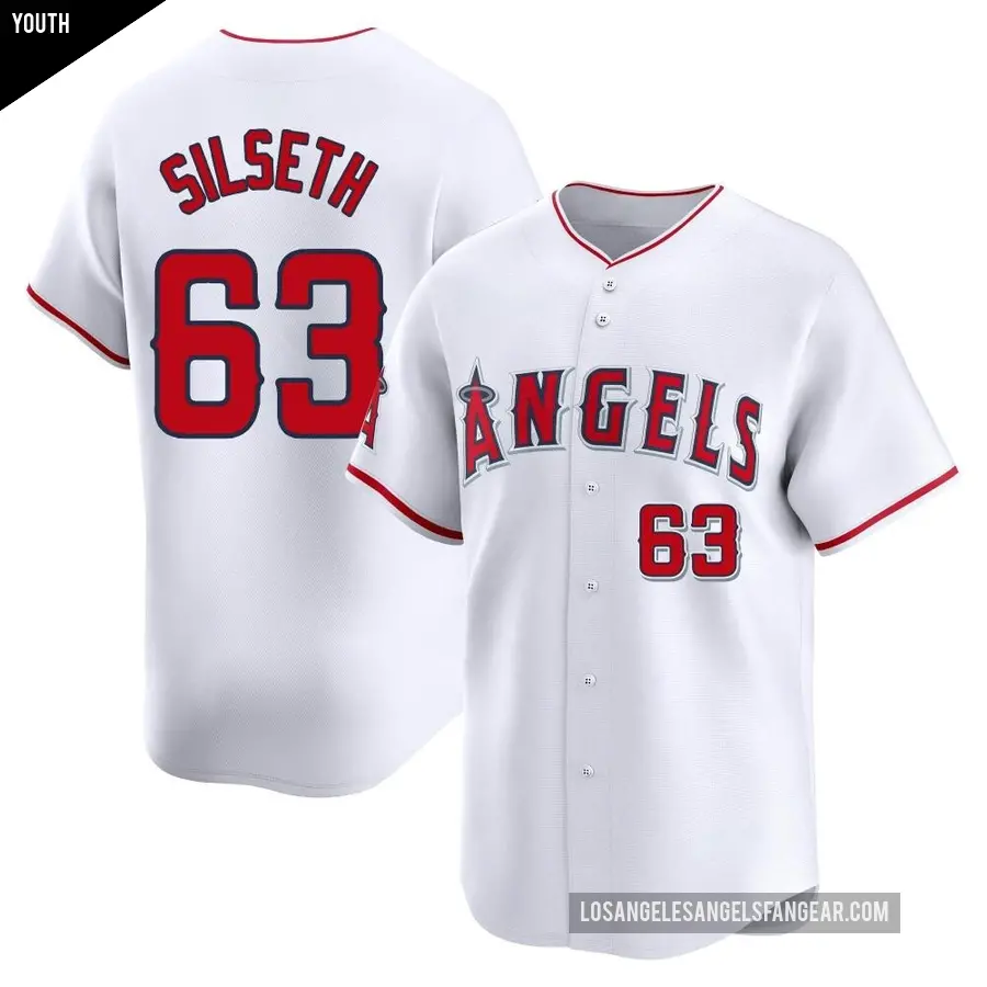 Youth Los Angeles Angels ＃63 Chase Silseth Limited White Home Jersey