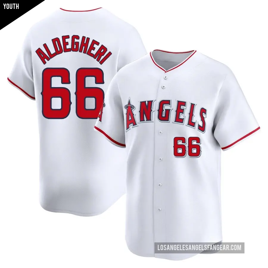Youth Los Angeles Angels ＃66 Samuel Aldegheri Limited White Home Jersey