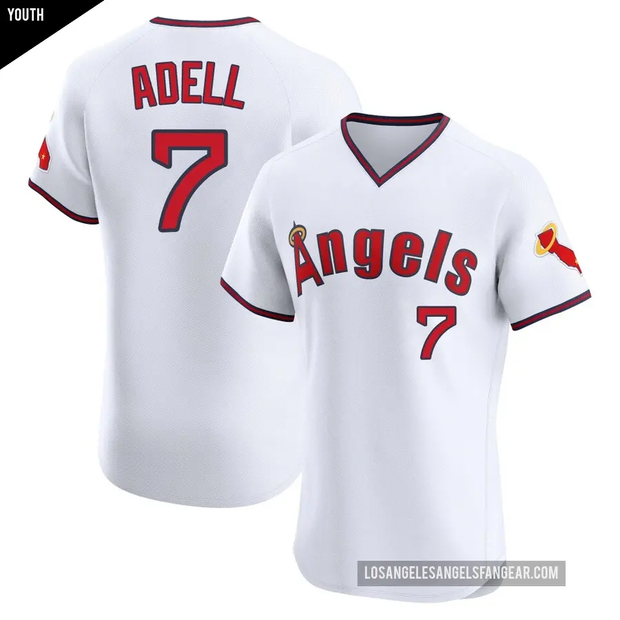 Youth Los Angeles Angels ＃7 Jo Adell Elite White Alternate 2 Jersey